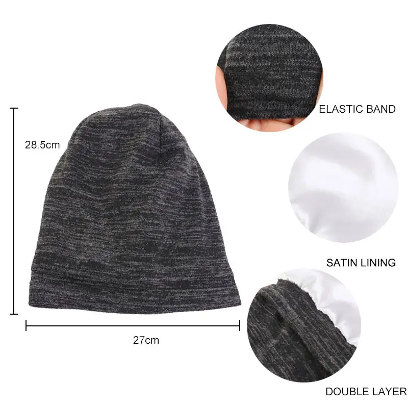 Satin Lining Bonnet Caps For Women Men Cotton Soft Stretch Baggy Hat Knit Beanies Sleeping Hat Silk Night Cap Skullies Headwrap - Image 3