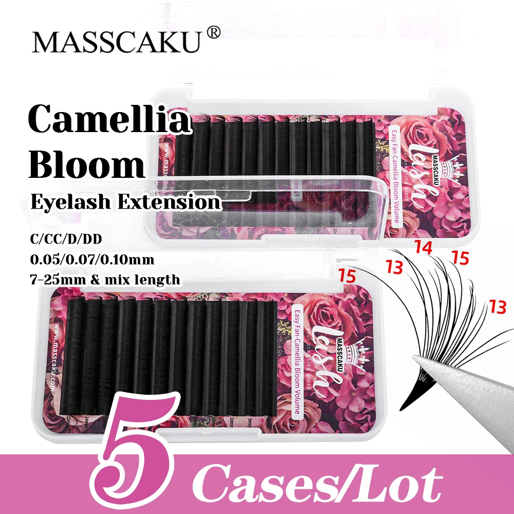 

5cases/lot MASSCAKU C/CC/D/DD Curl Waterproof Automatic Fanning Eyelash Lightweight Russian Volume Eyelashes for Beauty Salon