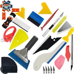 PWSNew Car Vinyl Tint Film Installation Tool Kit Rubber Scraper Magnetic Holder Wrapping Sticker Carving Knife with Spare Blades