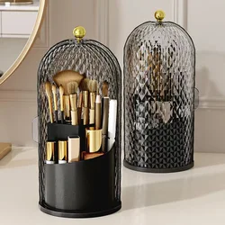 Diamond Birdcage Makeup Brush Holder with Lid 360 Rotating Clear Dustproof Makeup Brushes Organizer for Vanity Lipstick Holder