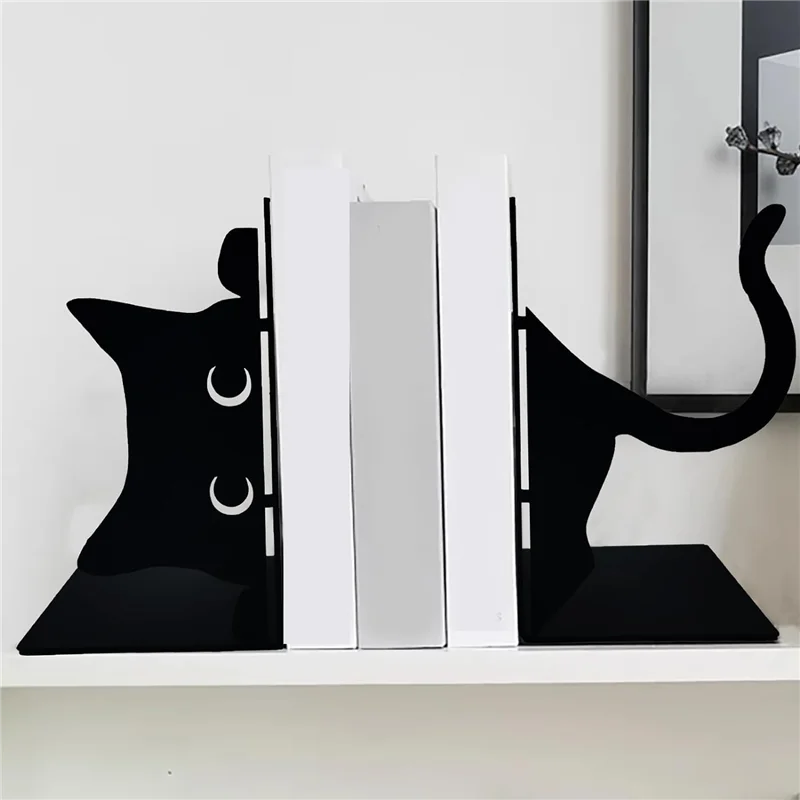 A02M-1 قطعة نهايات كتاب القط اللطيفة، نهايات الكتاب المزخرف، نهايات الكتاب باللون الأسود للأرفف، أشياء تزيين رف الكتب، كتب المكتب المنزلي #2