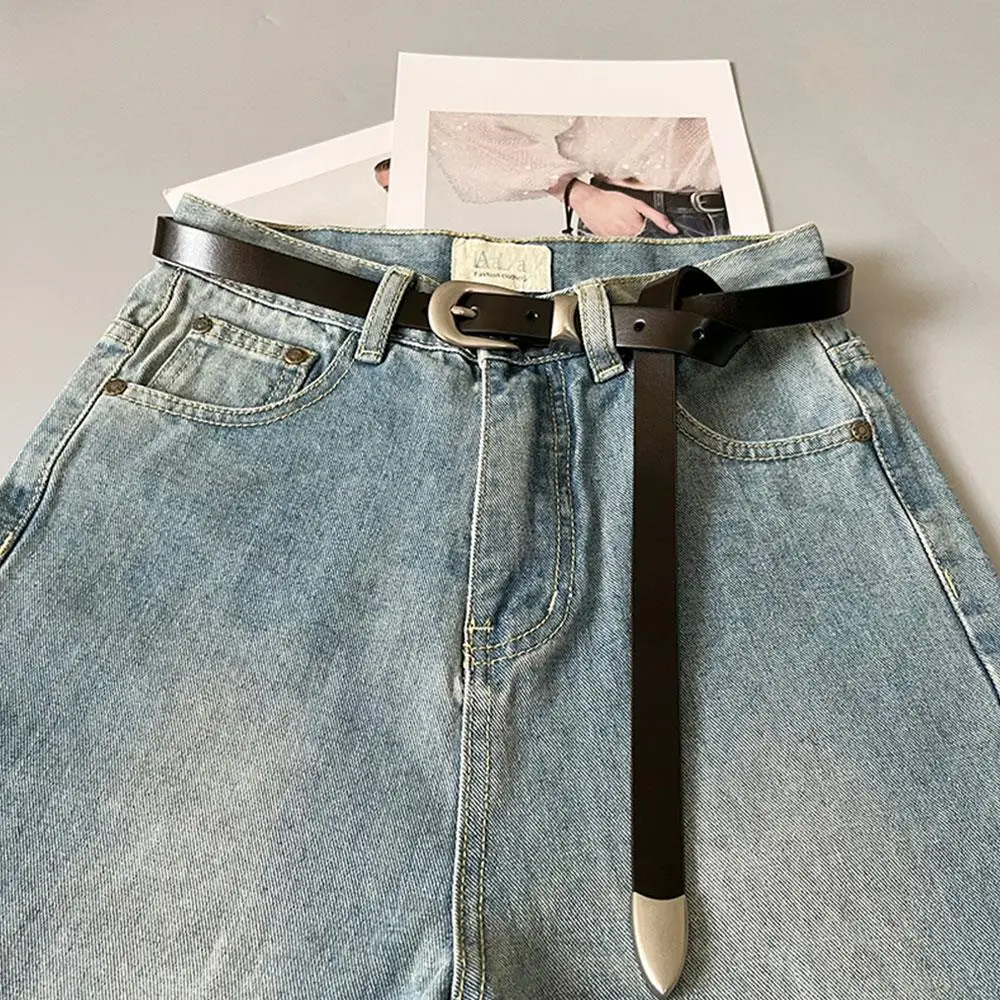 여성용 청바지 벨트 부드러운 천연 가죽 의류 장식 슬림 스커트 벨트 가죽 벨트 매듭 장식 확장형 좁은 벨트
