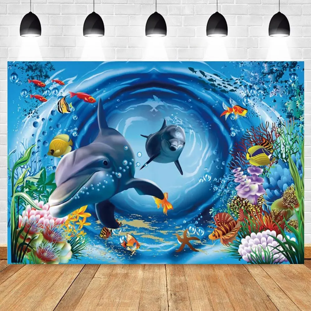 Undersea World Seabed Backdrop Decor Ocean Underwater Fish Coral Baby Birthday Aquarium Photography Background Photo Studio Prop