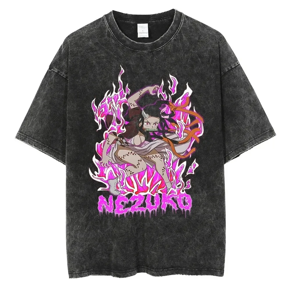 

Hip Hop Streetwear Men Vintage Tshirt Harajuku Anime Graphic Print T-Shirt Unisex Summer Casual Cotton Washed Tops Tees