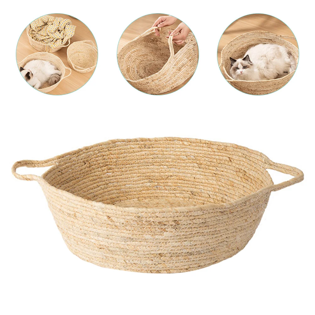 

Rattan Cat Litter Beds for Indoor Cats Puppy Rest House Rope Wicker Dog Pet Nest Basket