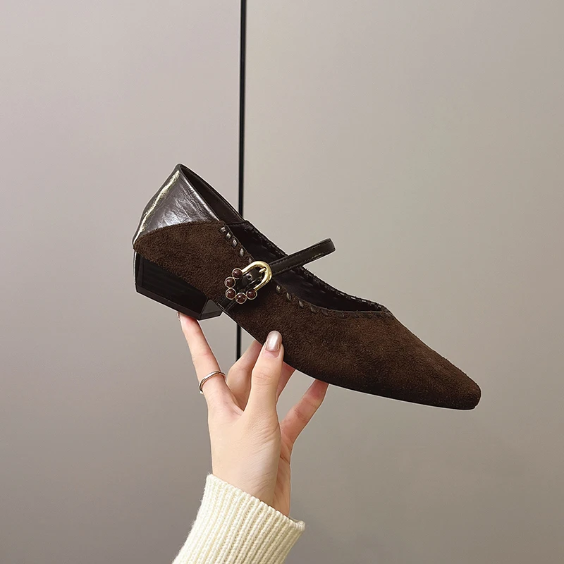 

Luxury Women's Shoes Elegant Heels New Trend Pumps Pointed Toe Low Heel Mary Janes Dress Party Stylish Black Block Heel on Offer