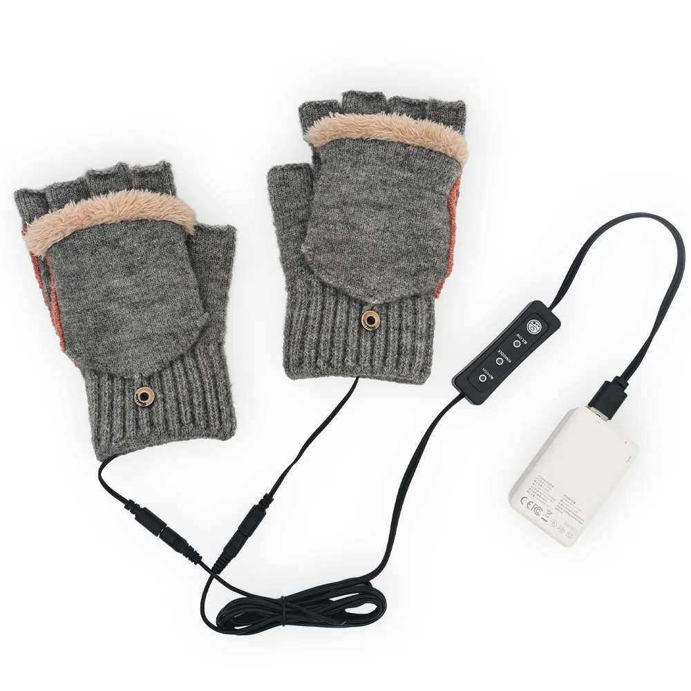 Men Women Half-finger USB Heated Gloves Winter Adjustable Temp Motorcycle Cycling Gloves Electric Heating Knitting Skiing Gloves