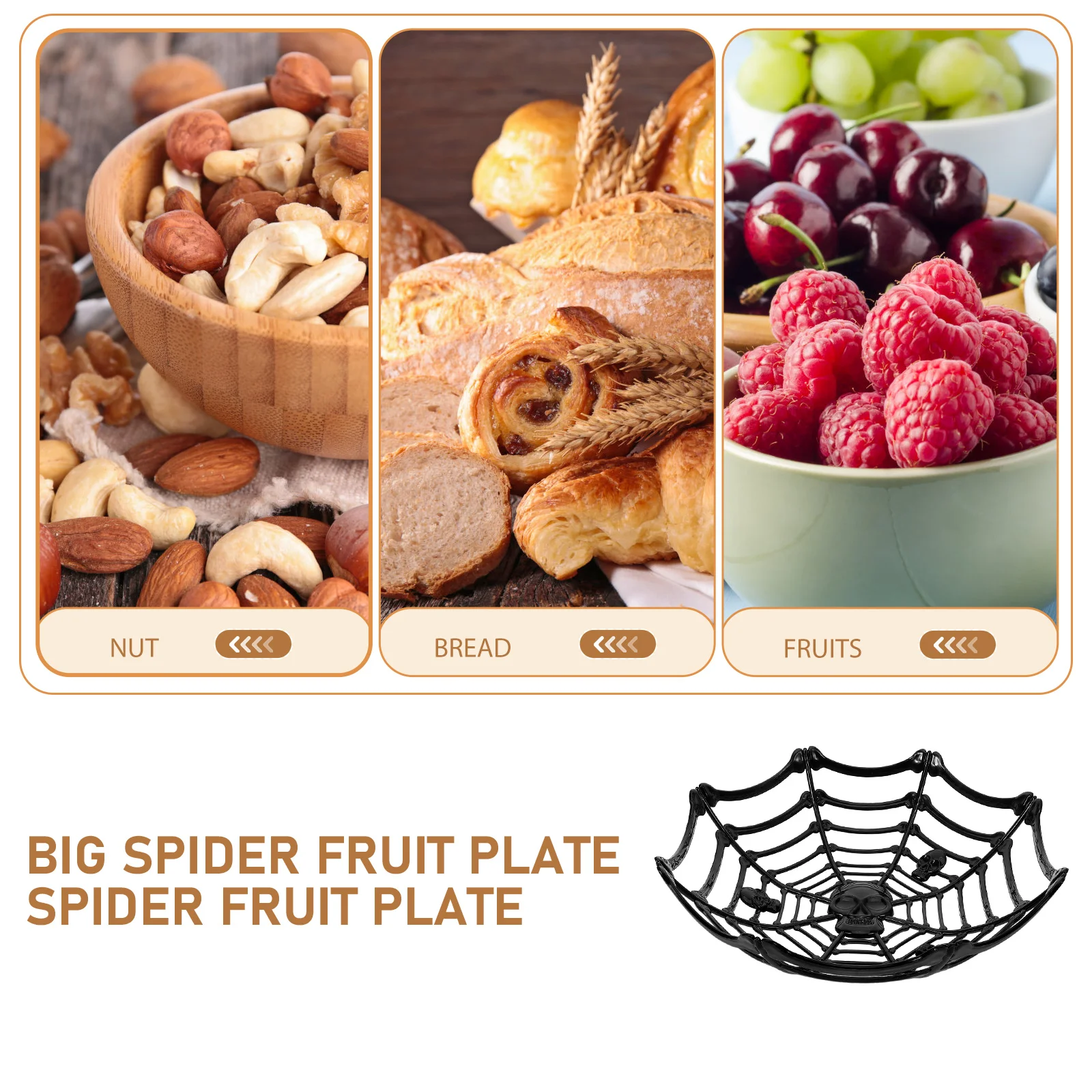 

Spooky Black Spider Fruit Plate Baskets Halloween Decor Sweet Holder Net Dish Serving Tray for Home Restaurant Buffet Party DIY