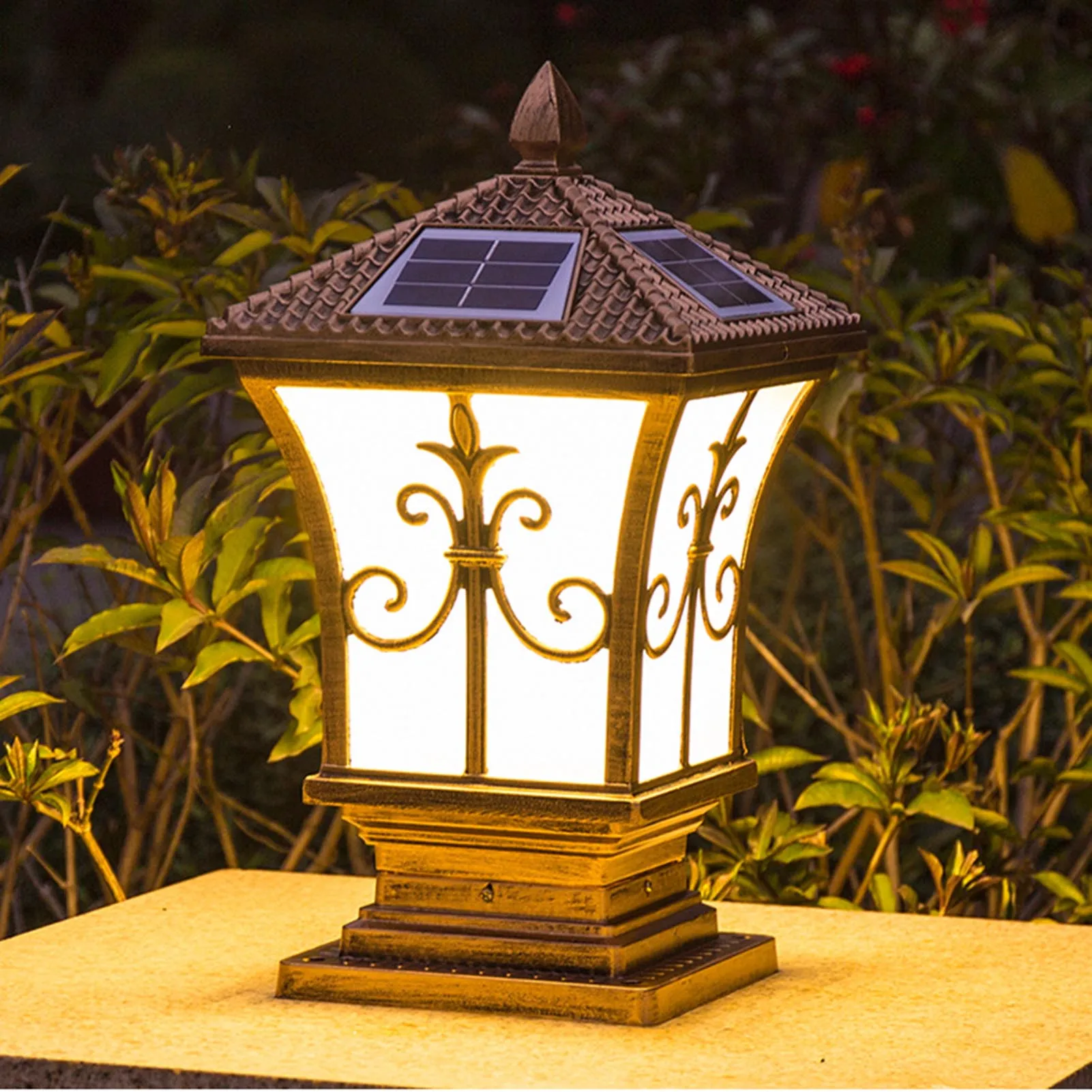 LED Solar Pillar Light Remote Control Retro Lantern Waterproof Outdoor Porch Column Lamp Night Light Garden Fence Decoration