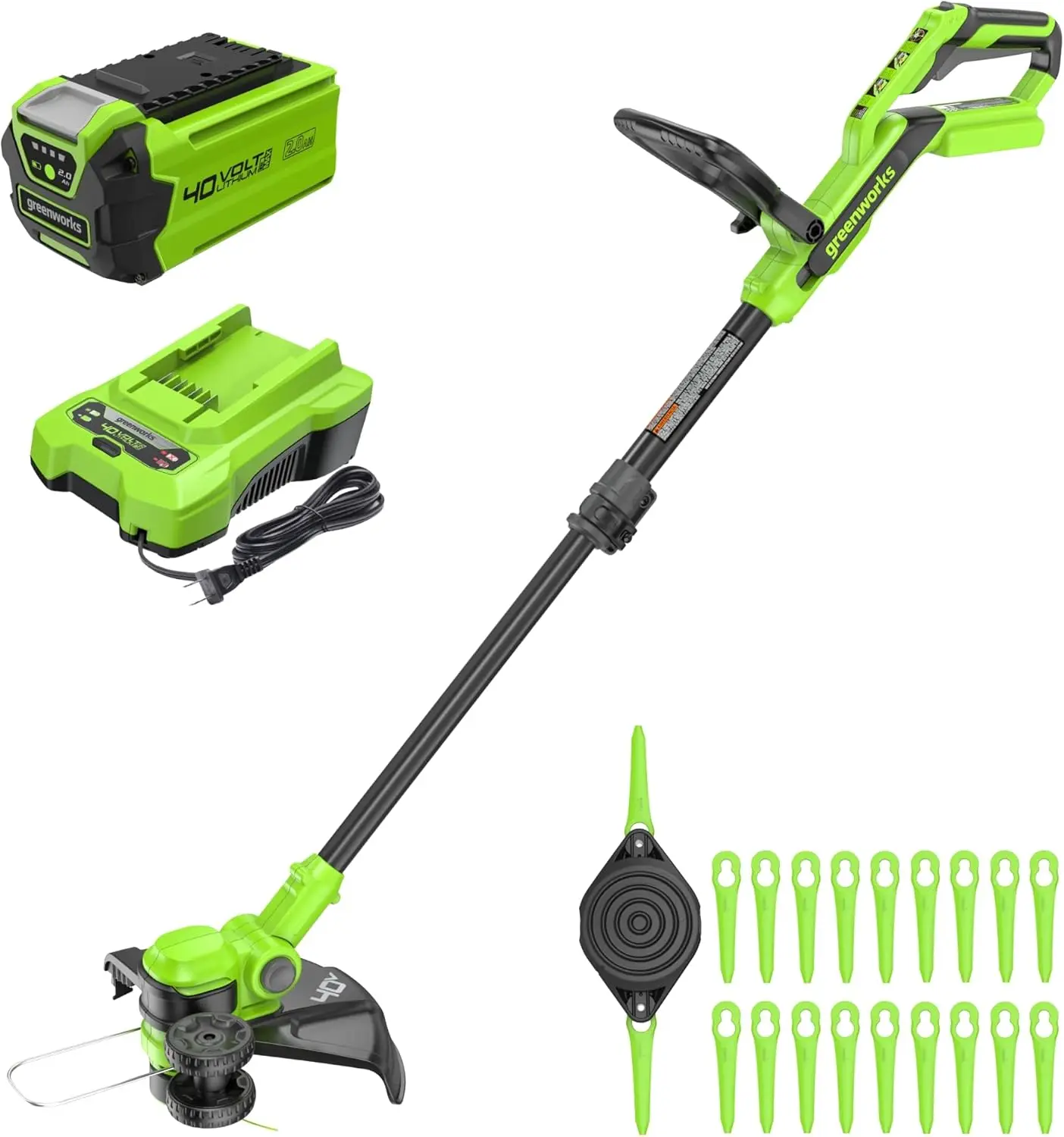 

40V 13" Cordless String Trimmer/Weed Wacker + Edger (Includes 20 Blades), 2.0Ah Battery and Charger Included