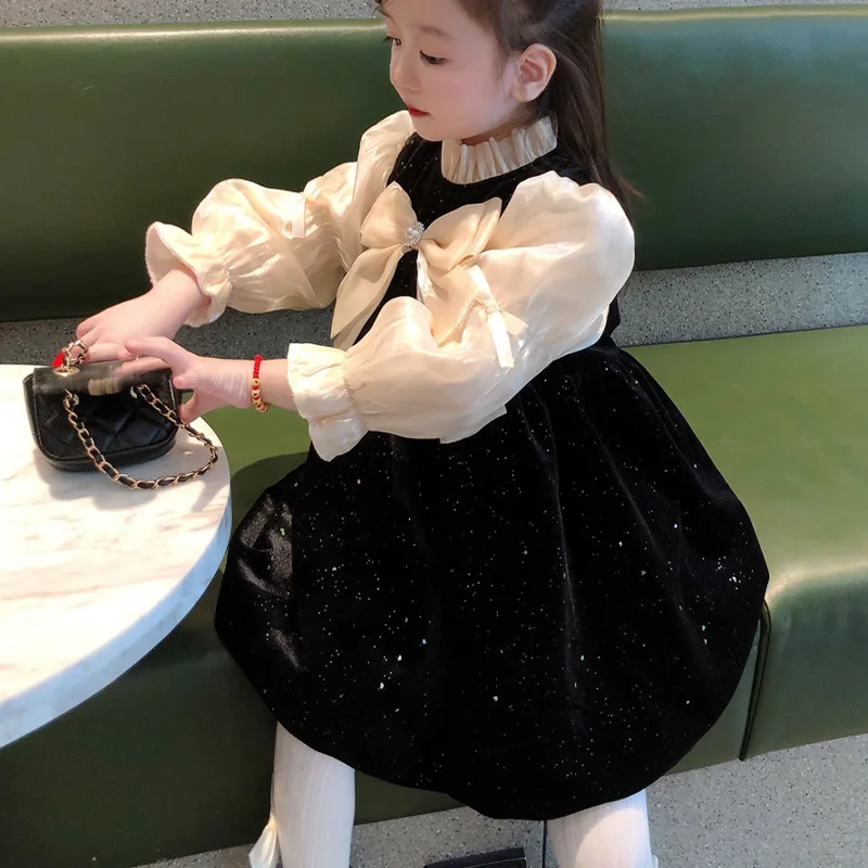 18M-7Y Baby Girls Spring Autumn Dress Princess Dress French Style Long Sleeve Children Wear Black