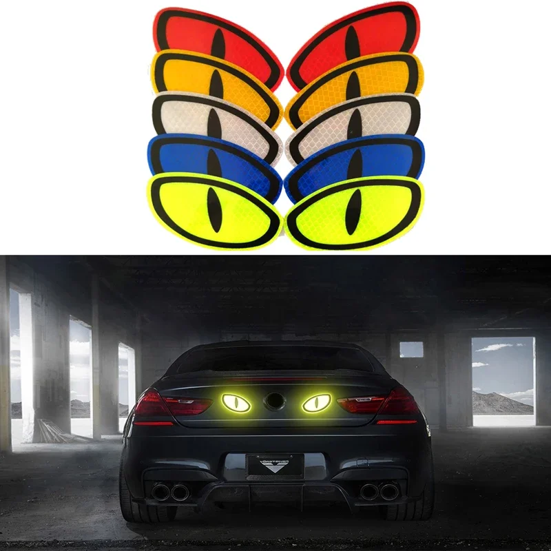 

2pcs Motorcycle Car Safety Self Adhesive Reflective Warning Eye Stickers Auto Mark Reflector Tape Strips Car Mirror Car Sticker