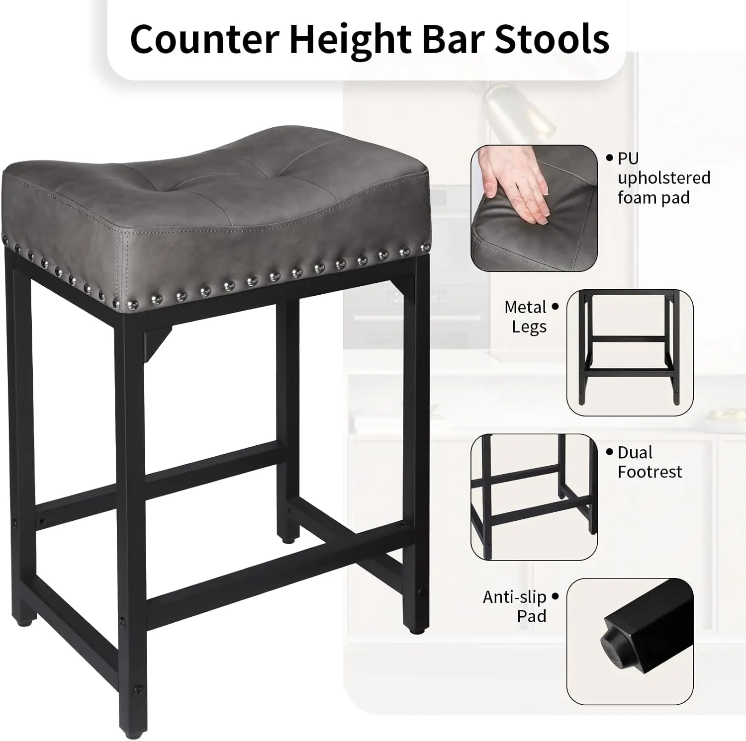 Saddle Bar Banquetas, Contra Altura, Cozinha Balcão, 24 ", Conjunto de 2