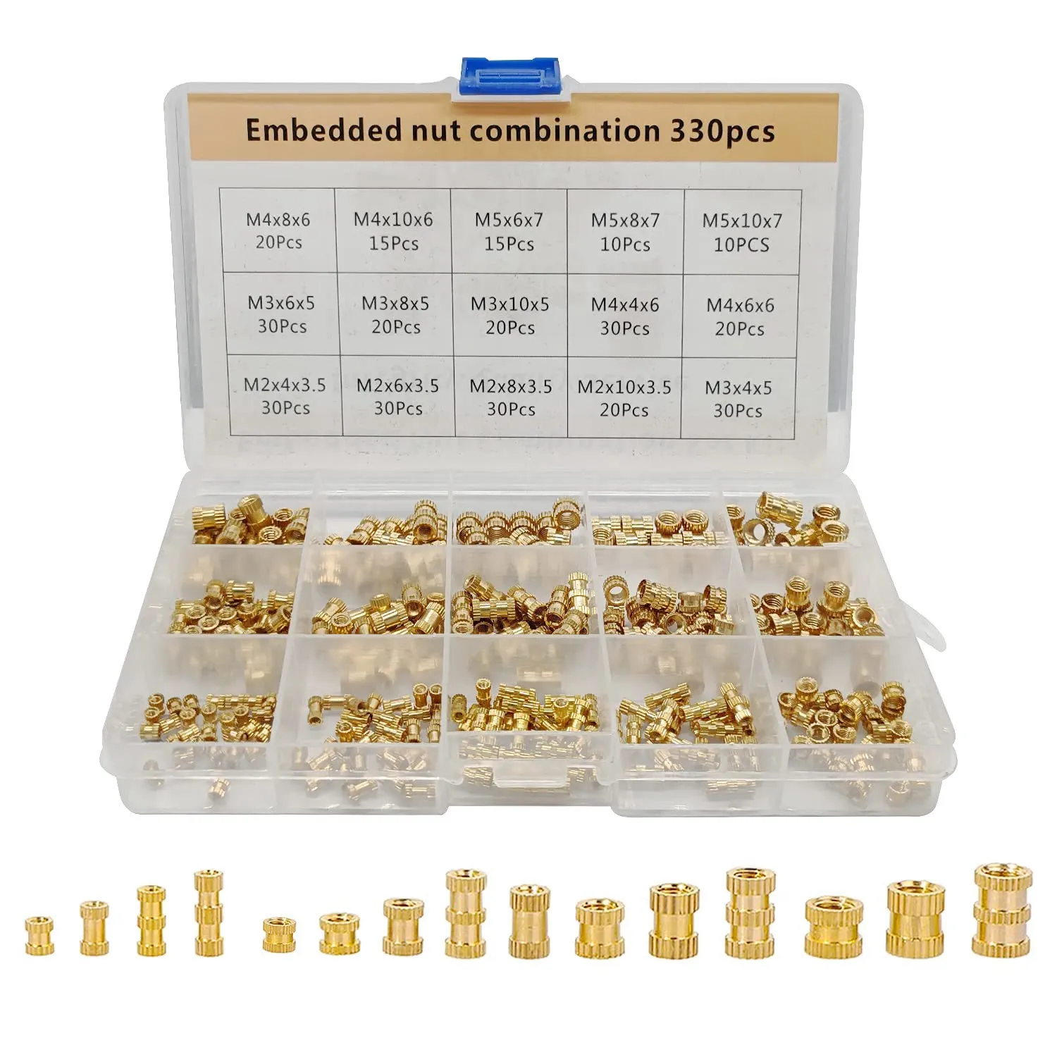 330 Pcs Brass Threaded Insert Nuts M2 M3 M4 M5 Female Thread Knurled Nut Inserts Embedment Nut for 3D Printing Part