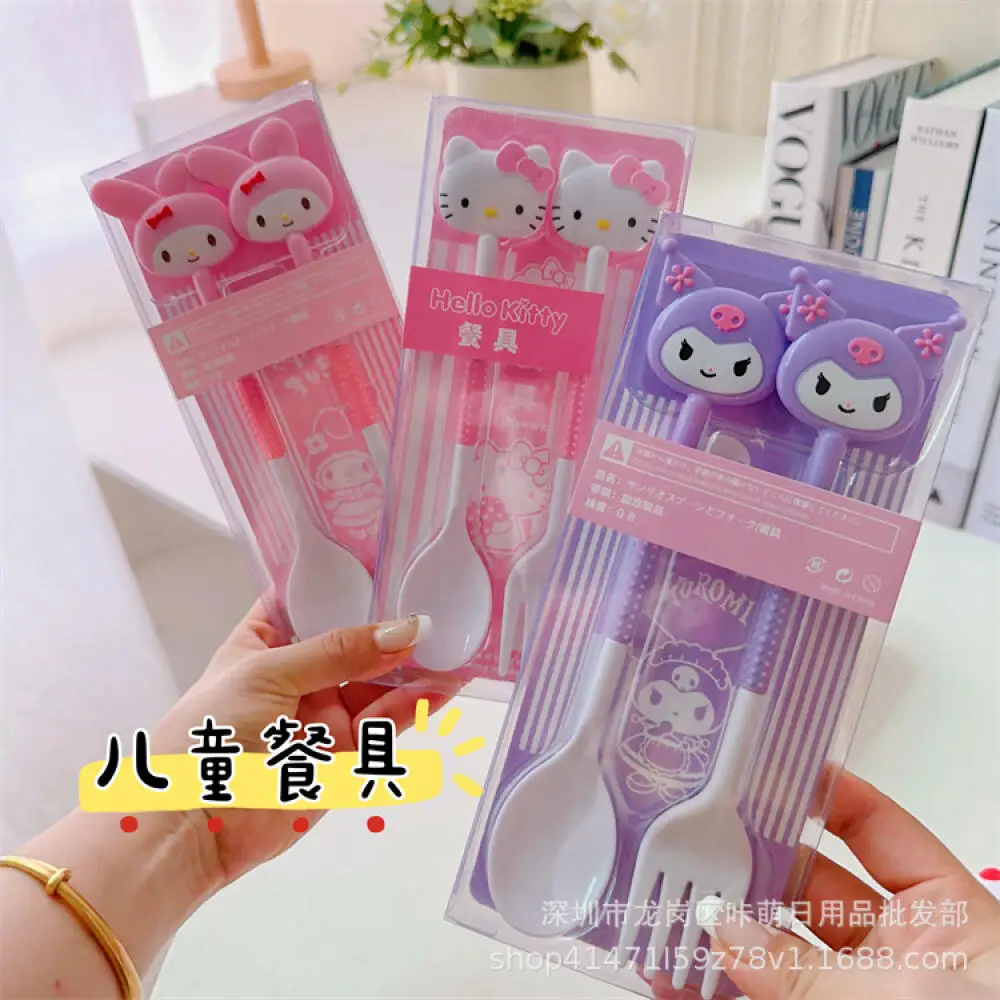 

2PCS Kawaii Hello Kitty Tableware Set anime Portable Rice spoon decorate girl My Melody Restaurant fork Kuromi spoon Couple Gift