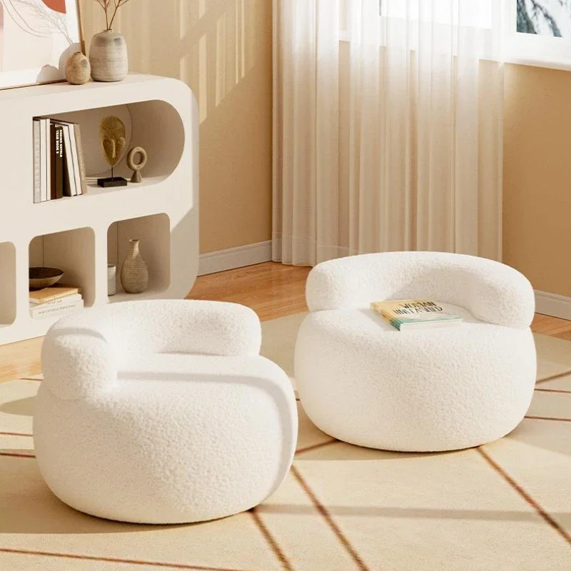 Sherpa Living Room Sofa Stool  Cream Style Pumpkin Pouf  Sweet Q-Shaped Short Bench  Anti-Collapse Entryway Shoe Stool