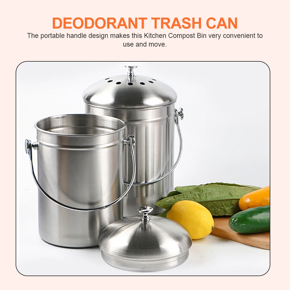 

Stainless Steel Kitchen Compost Large Capacity Odorless Food Waste Indoor Countertop Composter Activated Carbon Filter Home