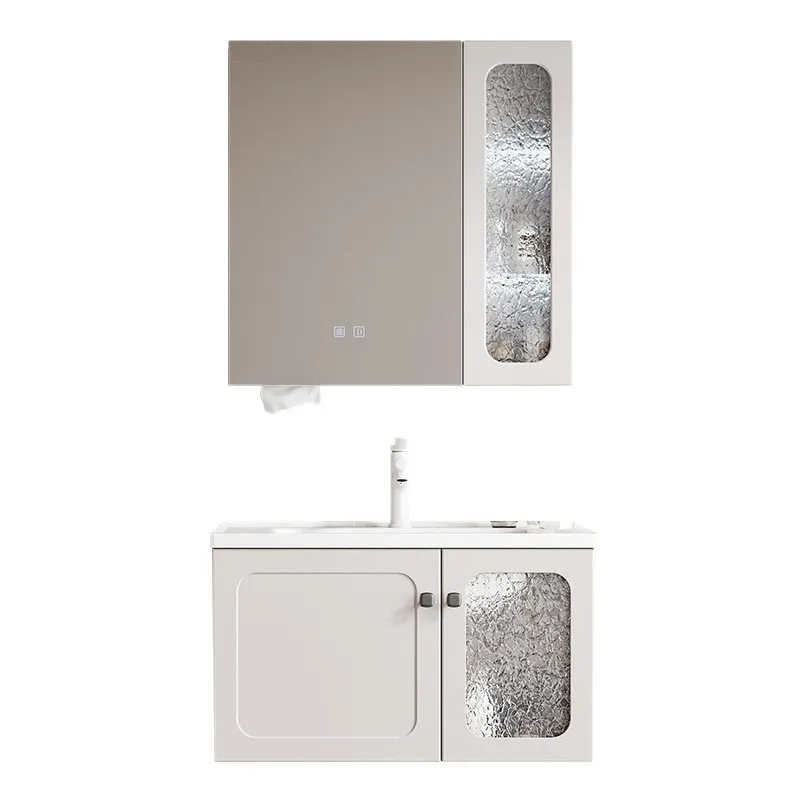 

French cream wind solid wood bathroom cabinet combination ceramic integrated basin hand washbasin toilet paint washstand