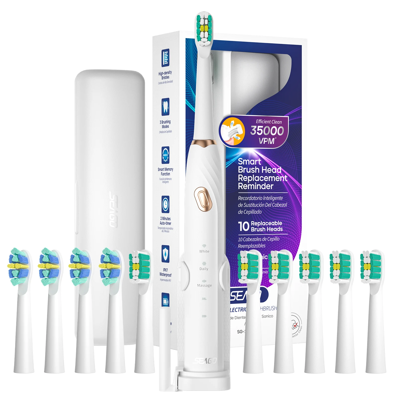 Seago Sonic Electric Toothbrush Choice Teeth Cleaning 3 Modes Brush Heads Replacement Reminder Three Colors Ergonomic Design2316