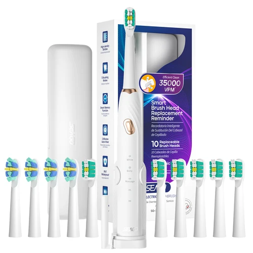 Seago 소닉 전동 칫솔, 치아 청소, 3 가지 모드, 브러시 헤드 교체 알림, 3 가지 색상, 인체 공학적 디자인 2316  Best5