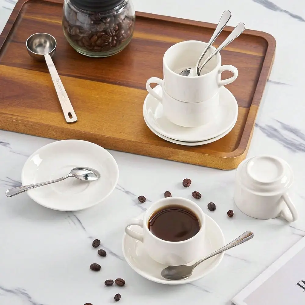 

Sets 3oz Stackable Ceramic Coffee Cups And Saucers Set, Espresso Latte Cappuccino Mugs With Black Metal Storage Stand, Durable