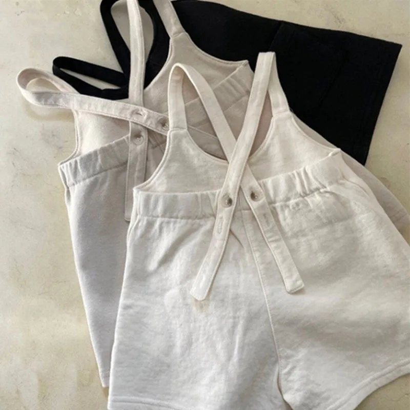 2024 Summer New Baby Sleeveless Romper Solid Newborn Pocket Overalls Cotton Infant Boy Strap Shorts Kids Jumpsuit Clothes