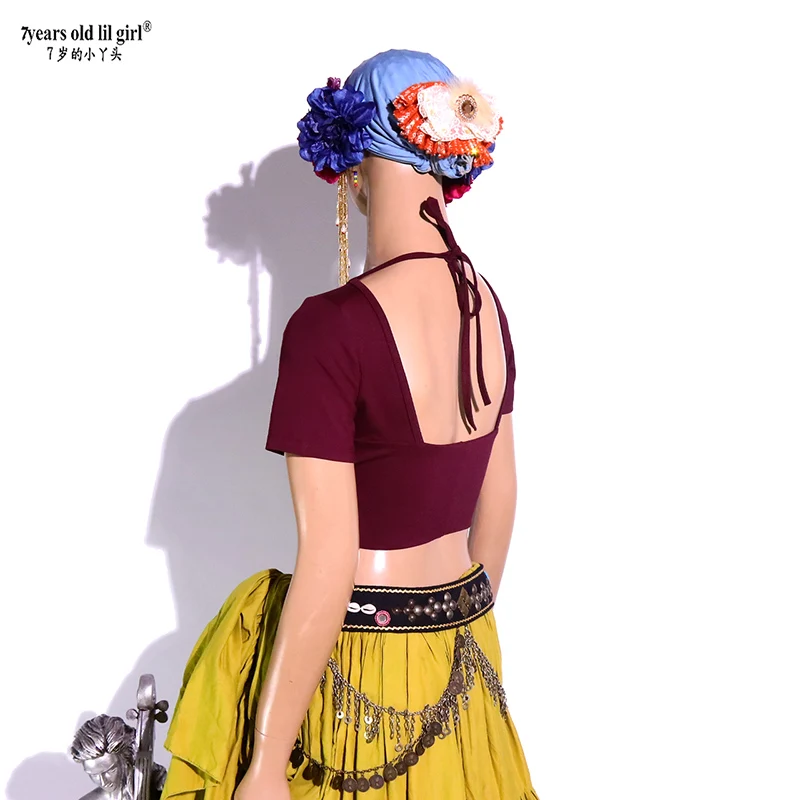 

Женский костюм для танца живота из хлопка с лайкрой, с короткими рукавами, в стиле чоли, для танцевальных выступлений и соревнований RLL17