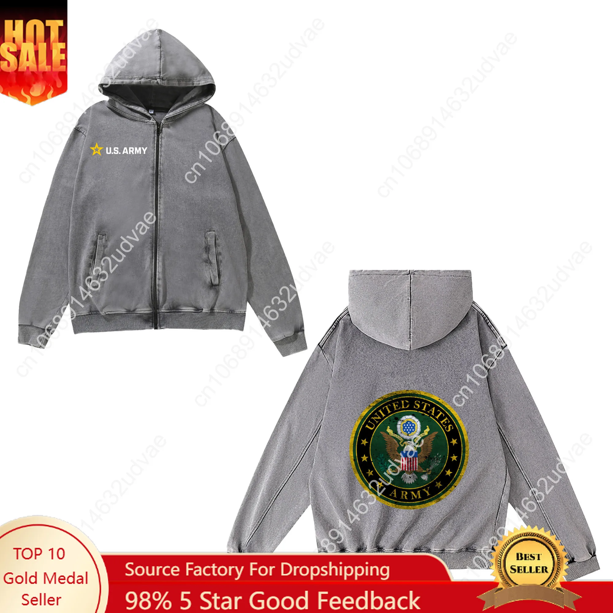 

United States Army Zipper Sweatshirt Man Woman Teenager Retro Hoodies Vintage Pullover Sweat Shirt with Pocket Full Jacket Tops