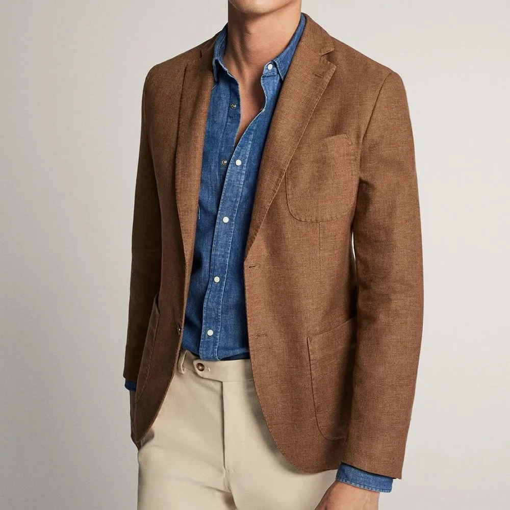 

Casual Style Urban Blazers Notch Lapels Suit Jackets for Man Jackets High Quality Linen Fabric Single-breasted Lightweight Suits