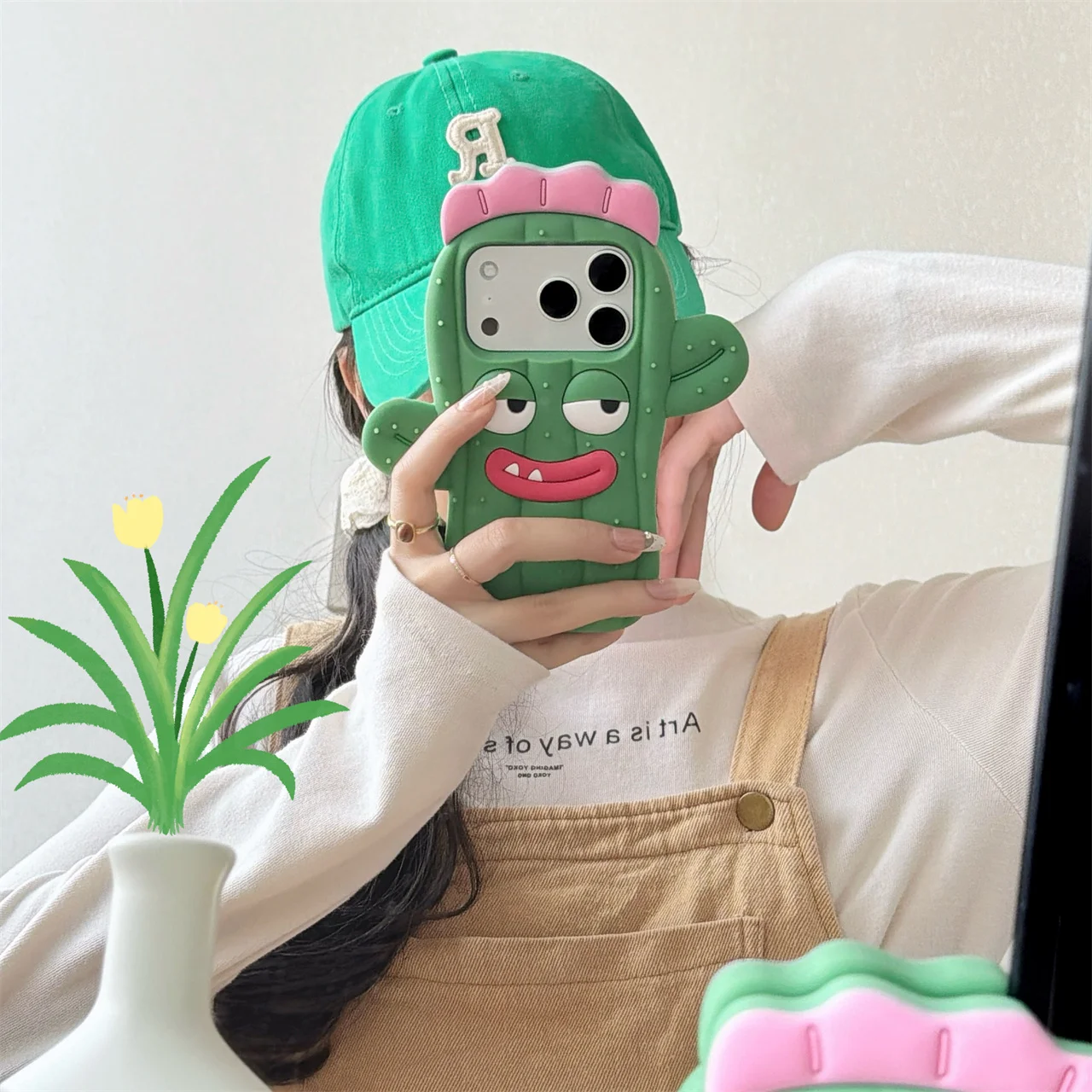 

Funny 3D Cactus Silicone Phone Case for iPhone 17 16 15 14 13 Pro Max Cute Cartoon Shockproof Soft Back Cover Shell,Skin