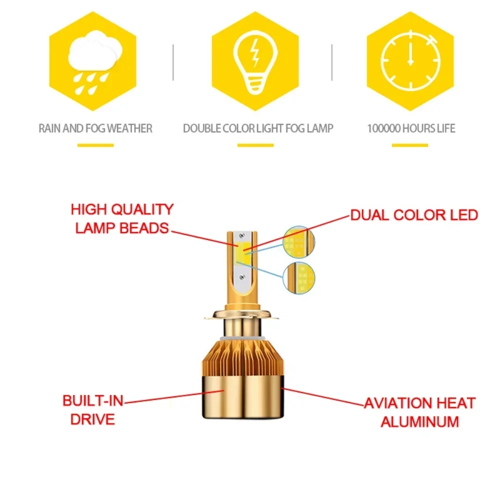 H4 H7 Led Bulb Headlight 12V H8 H1 H3 H11 9005/HB3 9006/HB4 H27/880/881 9012 LED Dual Car Bulb 3000K 6000K 96W 9600LM Fog Light