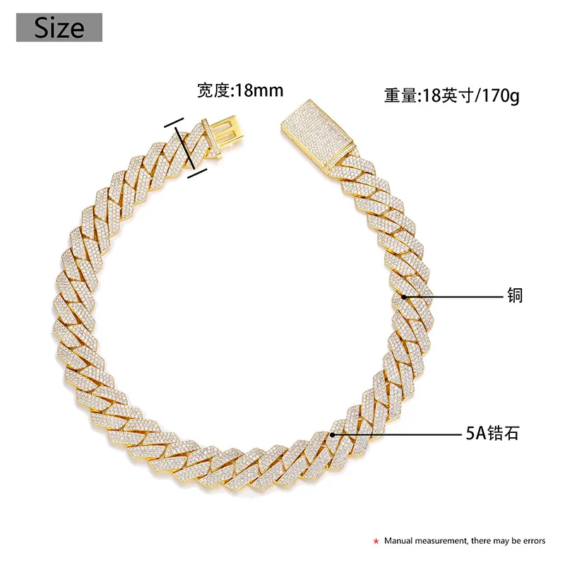 10/14/18/20mm wide Hip Hop 5A+ CZ Stone Bling Ice Out Rhombus Cuban Link Chain Necklace for Men Rapper Jewelry Drop Shipping