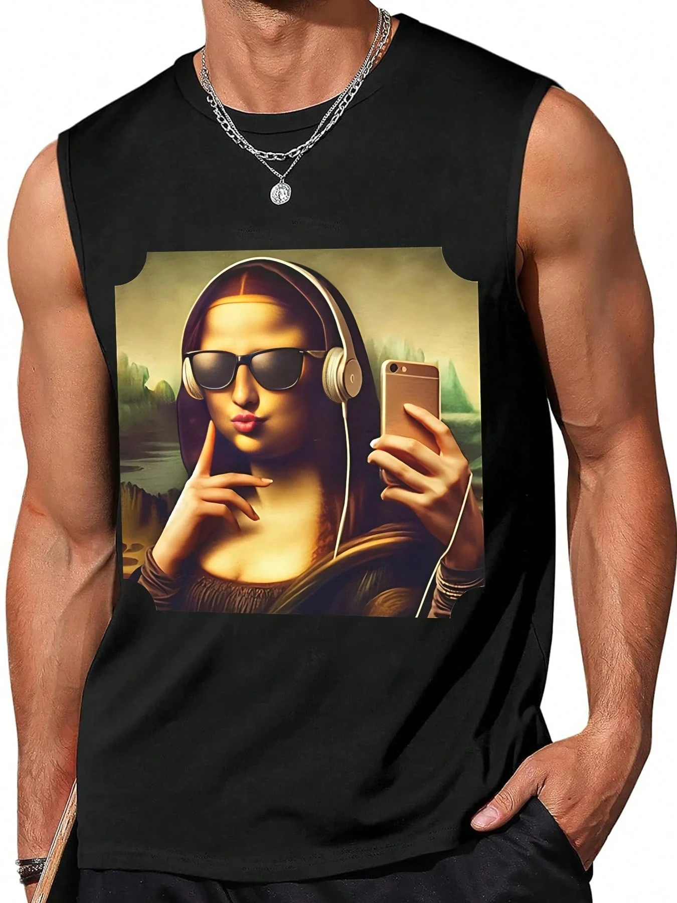 

Крутые солнцезащитные очки с принтом, мужская майка, летняя повседневная майка, идеальный выбор для летних каникул, рубашка большого размера, мужская одежда