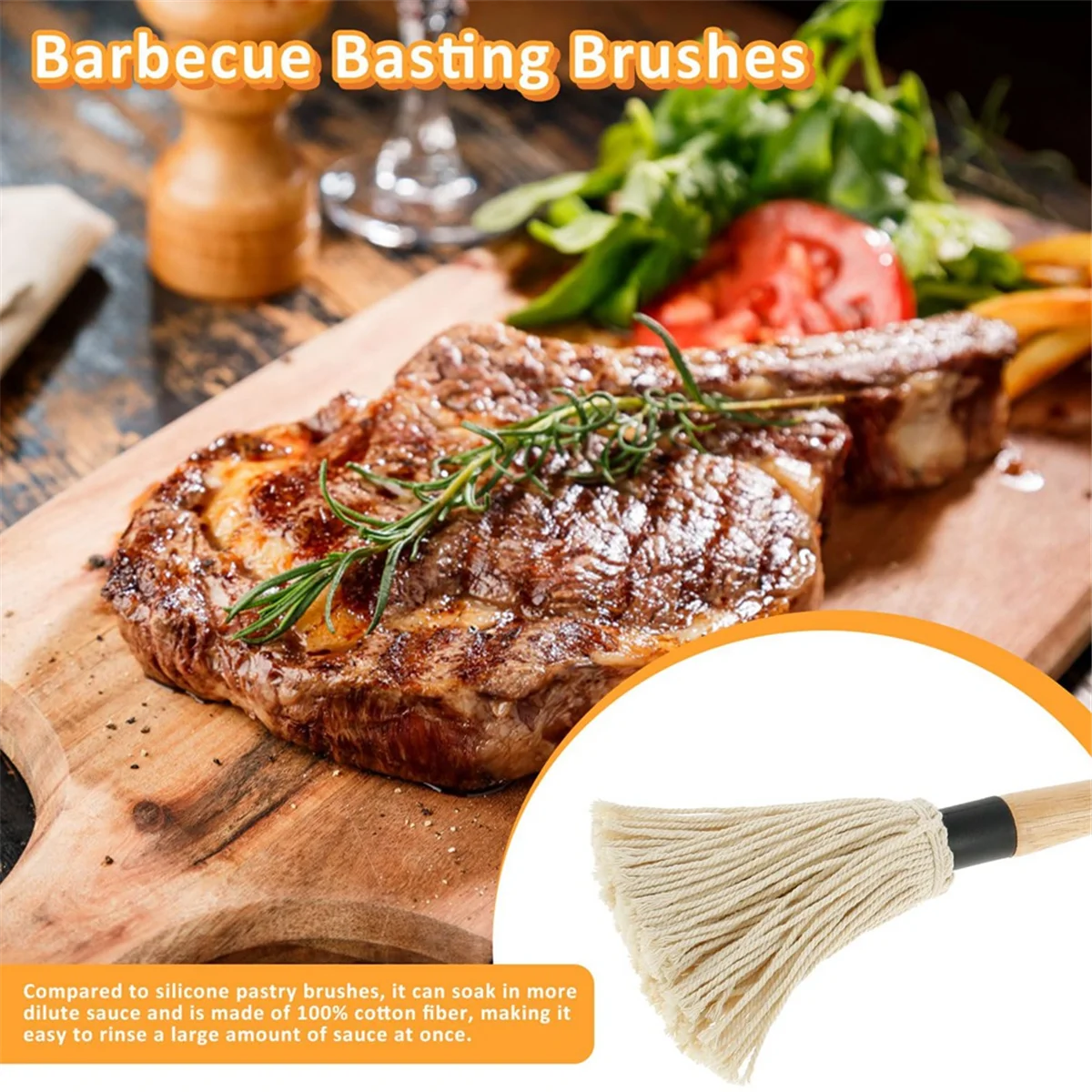 1 Set BBQ Mop 18.3 Inch BBQ Mop Brush Grill Brush Wooden Long Handle Grill Brush for Sauce BBQ Smoking Steak