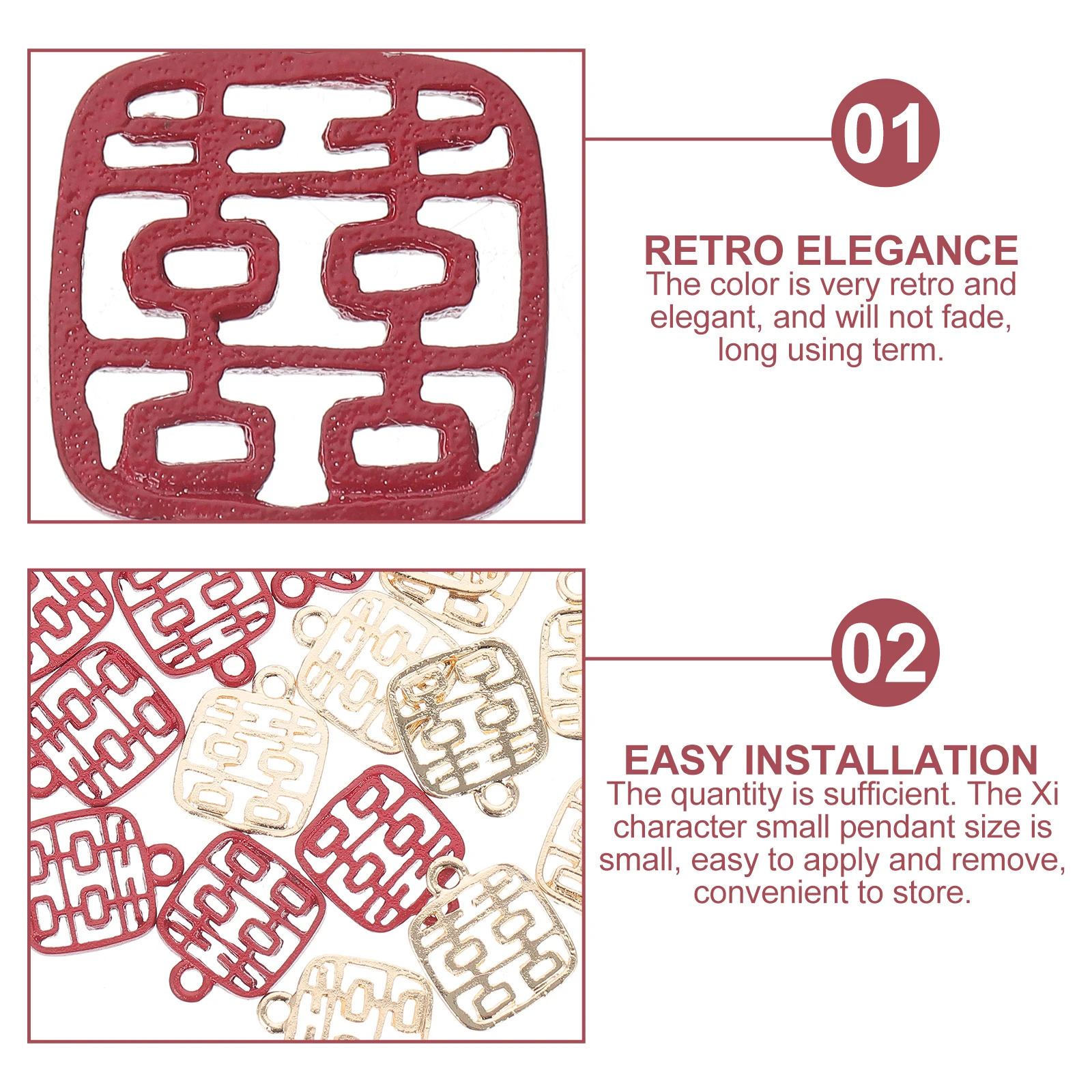 

60 Pcs Double Happiness Pendant Chinese Style Wedding Hangings DIY Decorative Alloy Charms Necklace Candy Bag Accessories Bridal