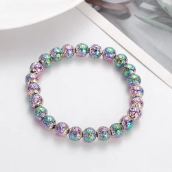 Natural Volcanic Stone Bracelet for Men Lava Stone 8mm Purple Beads Bracelet Handmade Adjustable Jewelry Pulseira