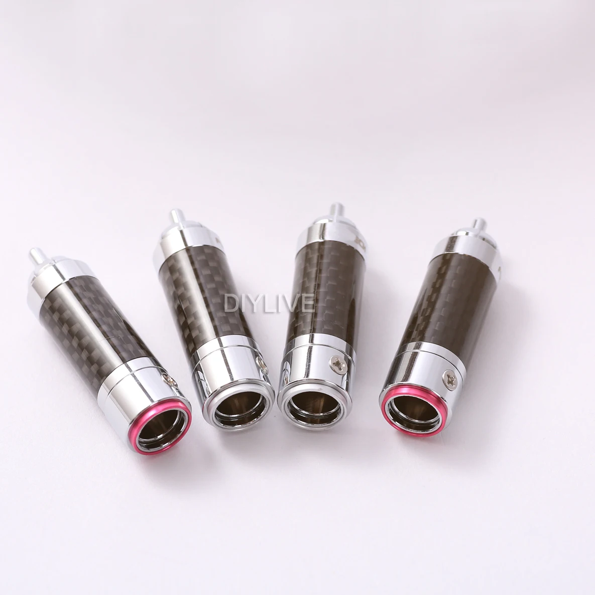 DIYLIVE 4-teiliger FuruTECH CF-102(R) Rhodinierter Kohlefaser-Stecker, RCA-Lotus-Kopf, lötfreies, selbstsicherndes Anschluss-Audiokabel