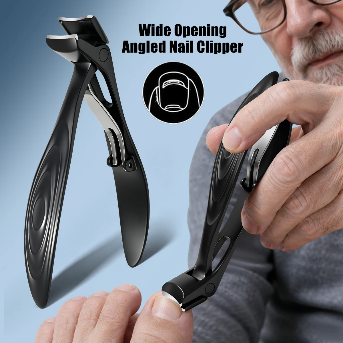 Stainless steel nail clipper, wide jaw thick nails, comfort grip, sharp durable, adults seniors, rustproof home pedicure