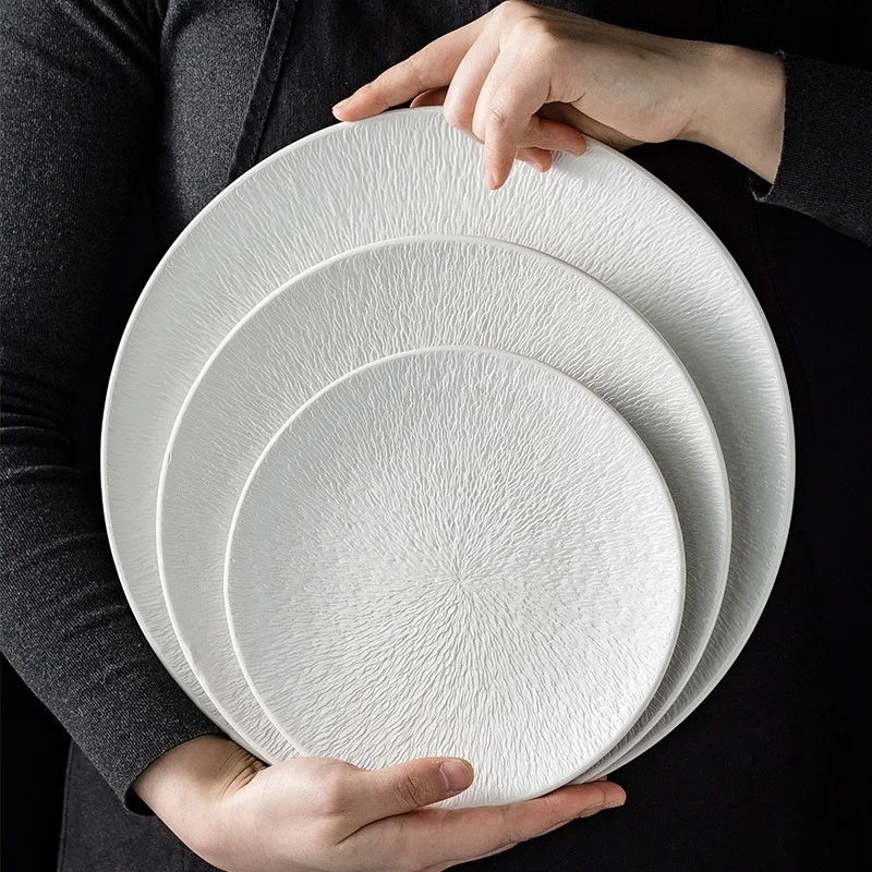 

Restaurant Dishes, Round Frosted Ceramic Plates, Fruit Plates, Dessert Plates, Black and White Tableware, Utensils, Kitchenware