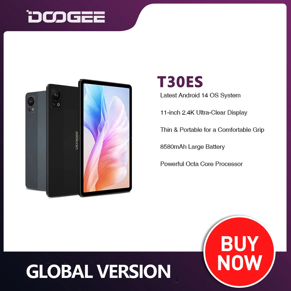 DOOGEE-T30SE Android 14 Tablet Smartphone, T606 Octa Core, 11 ", 2.4K, TAV Certified, 9GB, 4 + 5, 128GB, 8580mAh, Quad Speakers, Tablets, PC