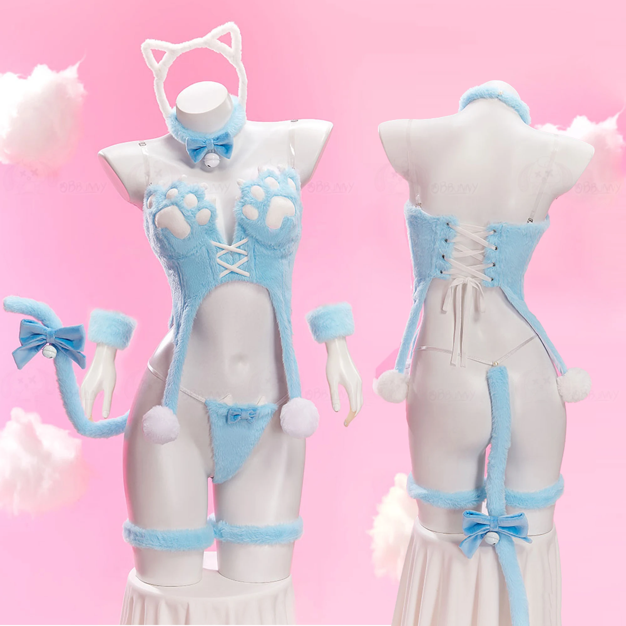 مثير القط فتاة تأثيري ازياء النساء Kawaii أفخم ارتداءها الذيل عقال دعوى لطيف مجموعة الملابس الداخلية هالوين كرنفال ملابس للحفلات #2