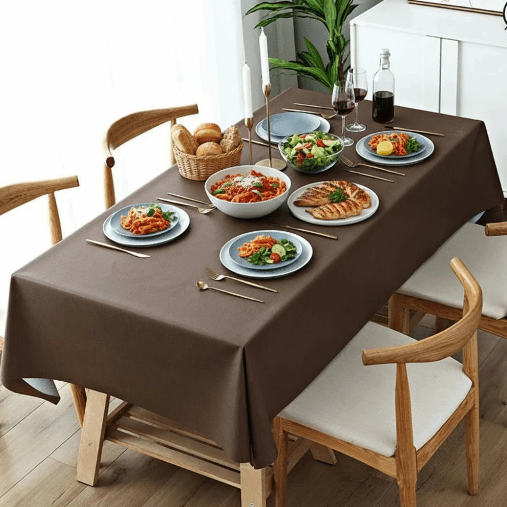 Solid Color PVC Tablecloth Simple Oil Resistant Kitchen Dinning Tablecloth Heat Resistant Decoration Square Table Cover