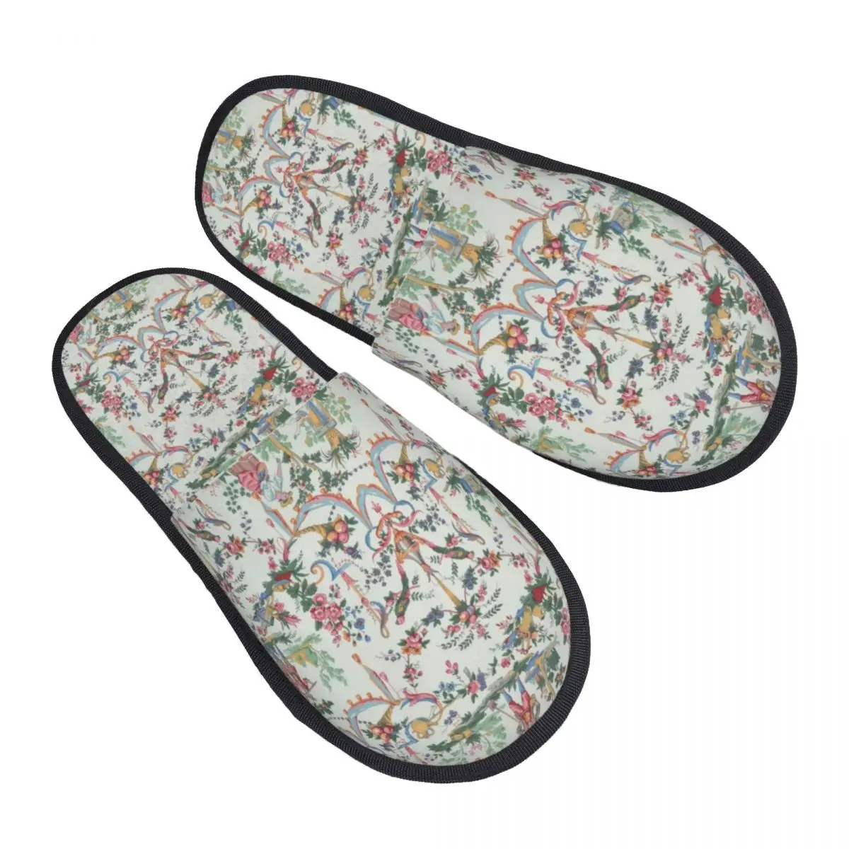 

Custom Antique Vintage French Toile De Jouy House Slippers Women Memory Foam Traditional France Art Slip On Spa Slipper Shoes