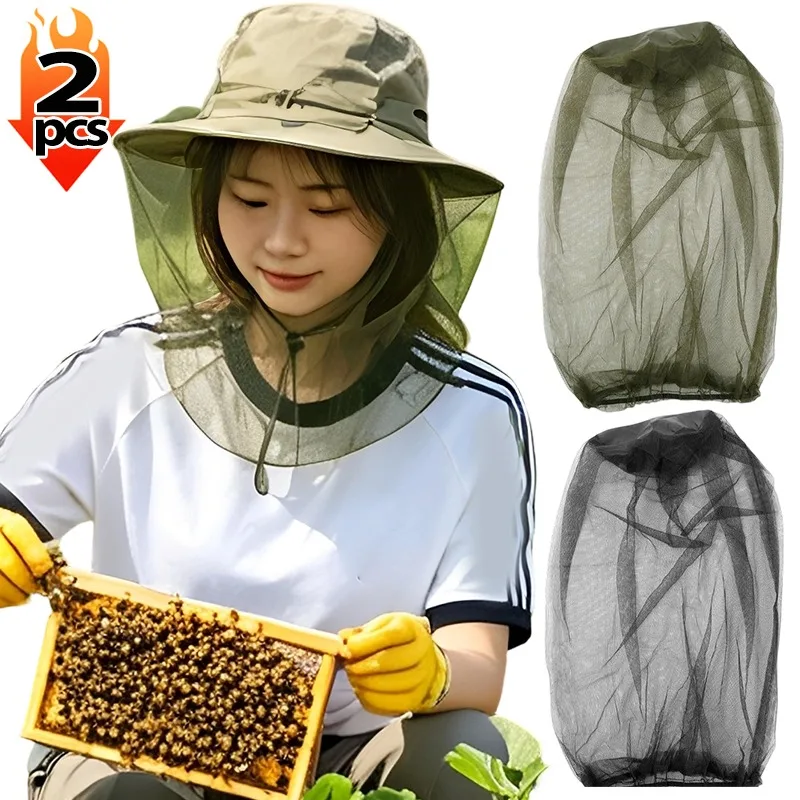 Outdoor Mosquito Net Head Cover Fine Mesh Insect Face Protect Adjustable Breathable Bug Net for Fishing Hiking Camping Gardening