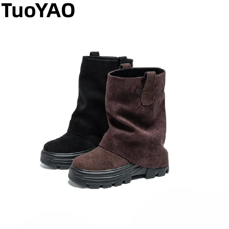 8 سنتيمتر النساء حذاء من الجلد ستوكات الجلود كعب منصة الأحذية مكتنزة الجوارب أحذية الانزلاق على أحذية رياضية بوتاس الخريف #1