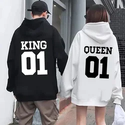 Couple Fashion King 01 Queen 01 Matching Sweatshirt Lovers Streetwear Personality Hoodies Sweatshirt Gift for Valentine's Day