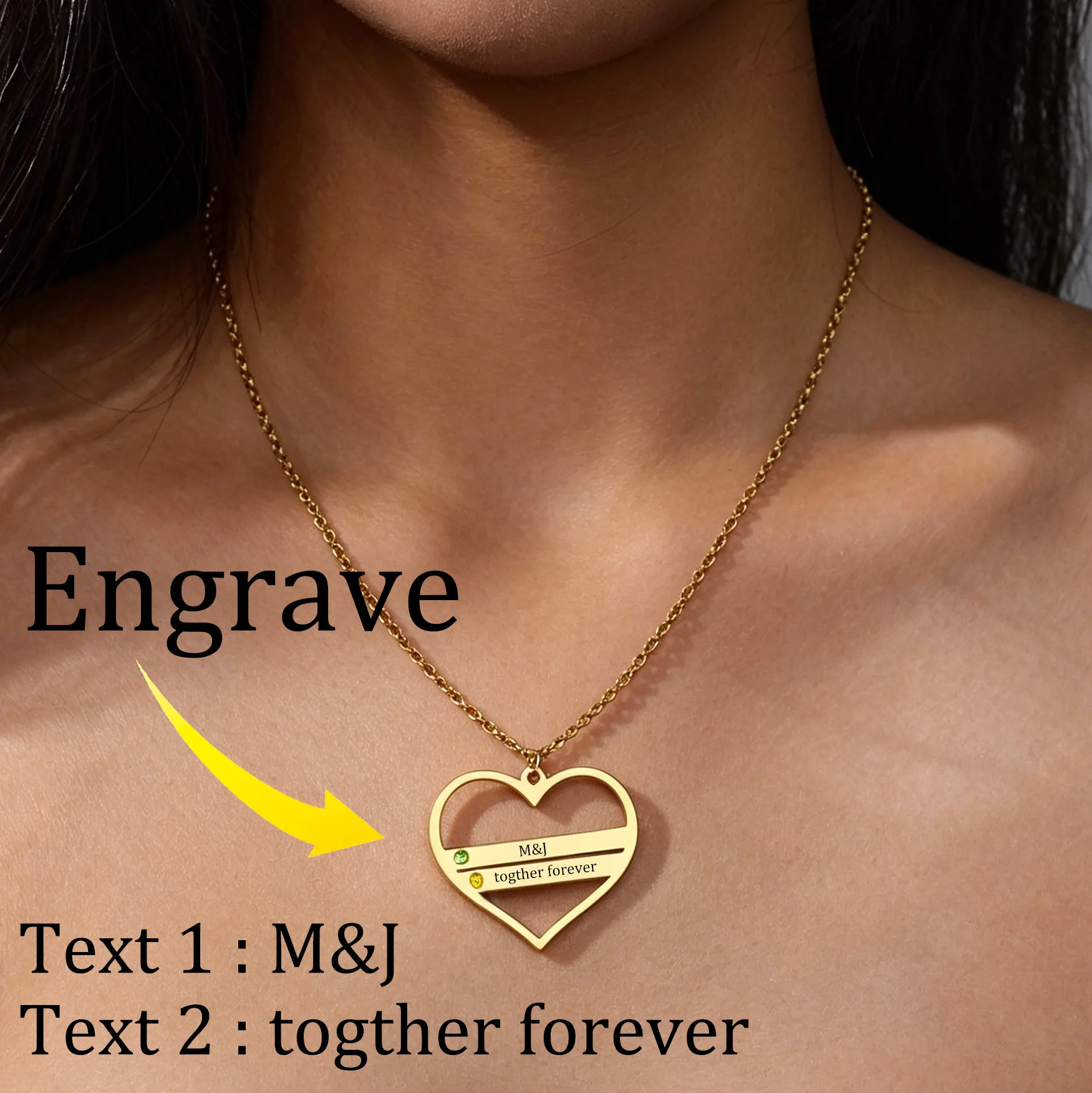 

Fashion Personalized Engrave Name Heart Zircon Necklaces For Women Stainless Steel Custom Birthstone Choker Pendant Jewelry Gift