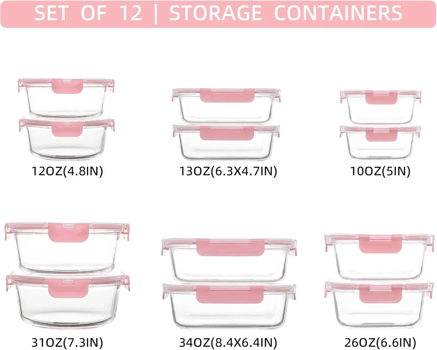 

12 Pack Glass Storage Containers with Lids, Leak-Proof Meal Prep Containers, Dishwasher/Microwave/Oven/Freezer Safe