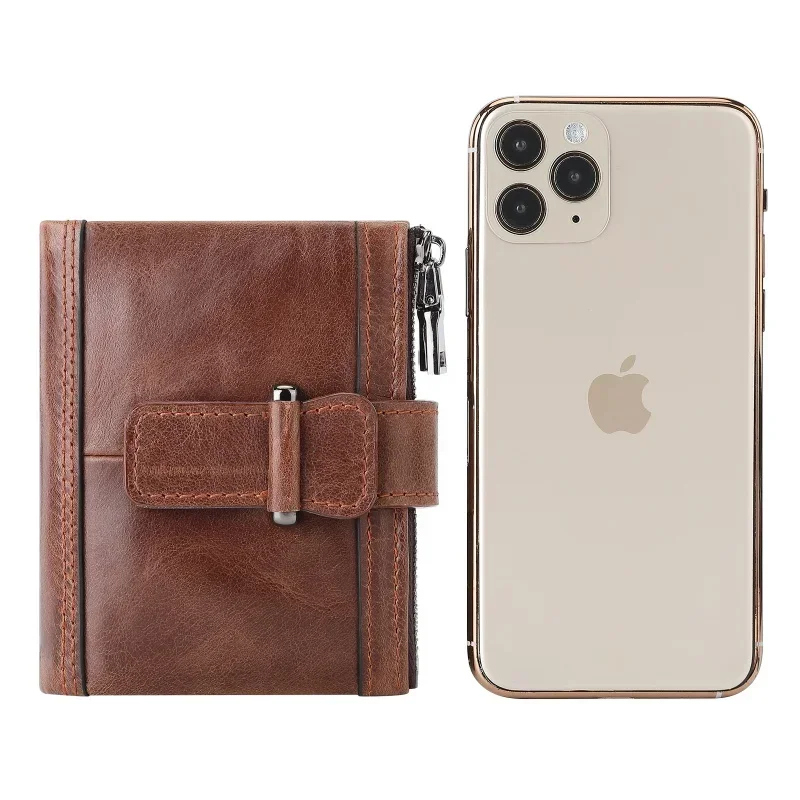 กระเป๋าสตางค์ซิปกันขโมย RFID กระเป๋าสตางค์หนังวัวชั้นหนึ่งหลายกระเป๋าเงินใส่บัตร dompet koin รองเท้าผู้ชายหนังแท้