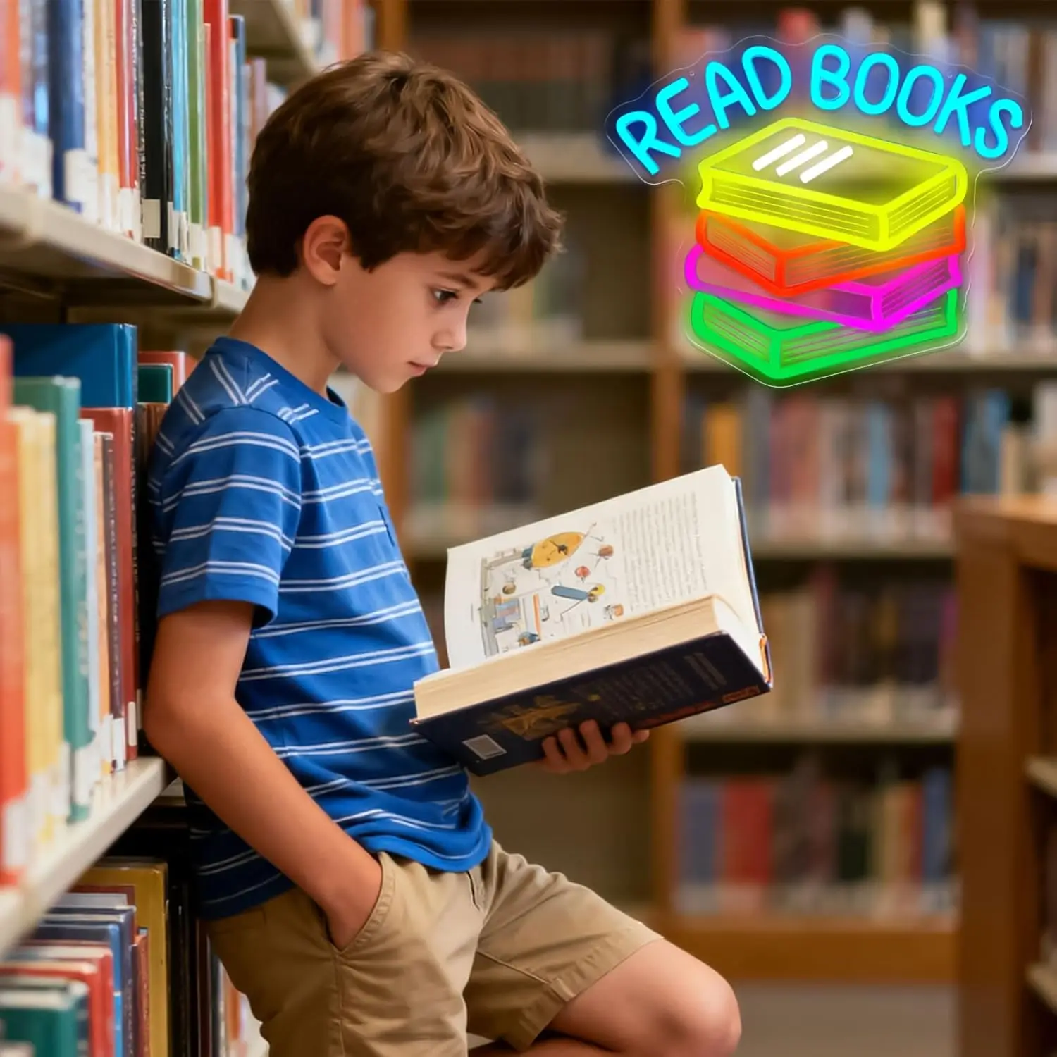 Read More Books Neon Sign for Classroom Decor LED Dimmable Cool Kids Read Neon Light for Reading Corner Library Study Room Decor